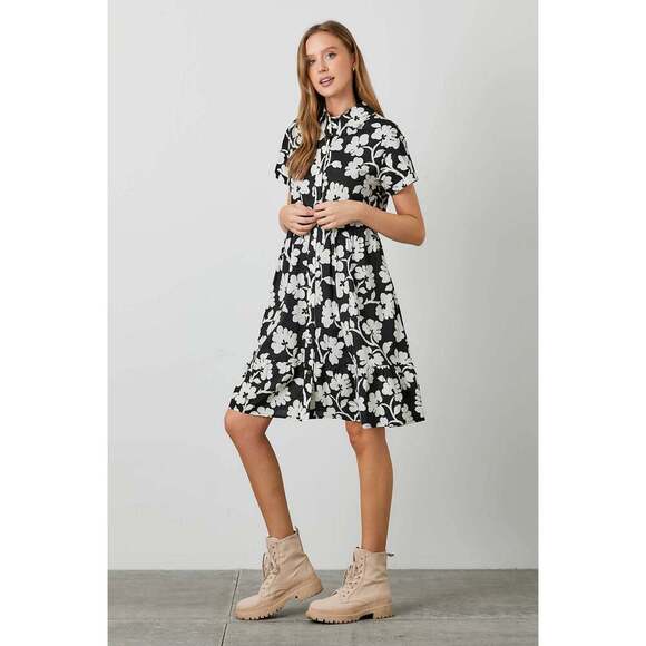 POPLIN PRINT MIDI TIERED SHIRT DRESS - Picture 5 of 12